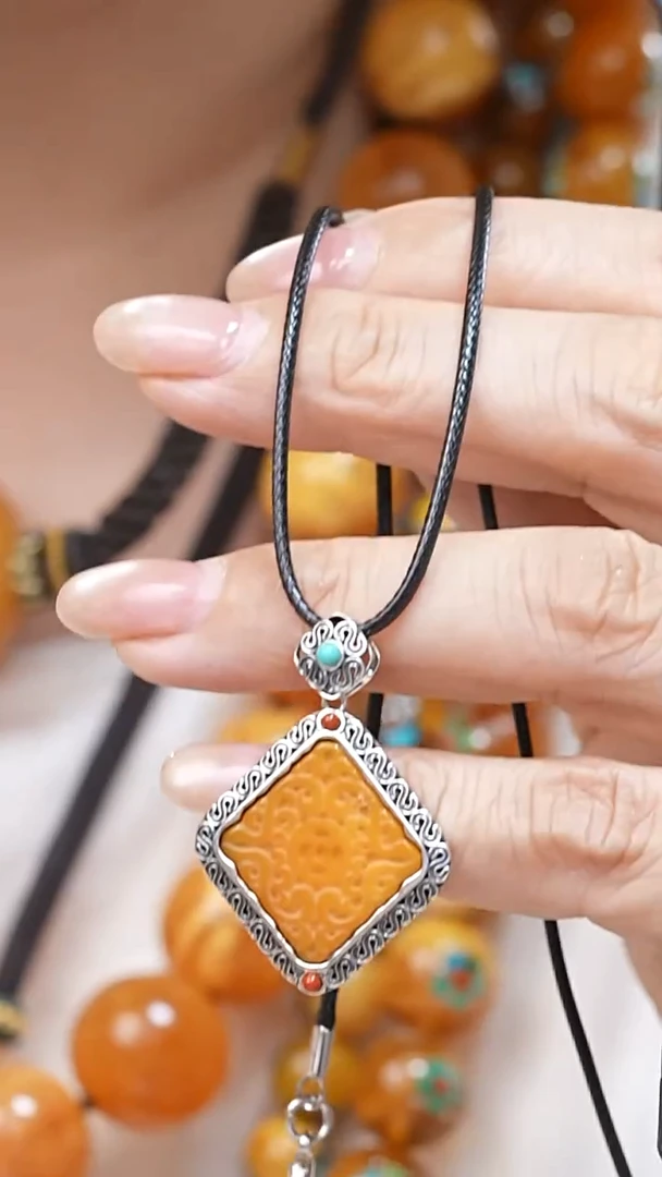 蜜蜡颈饰银S925镶嵌3179天然蜜蜡珠宝奇石全部保真