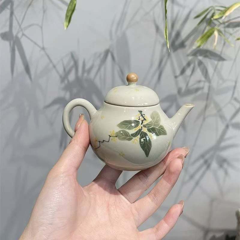 草木灰纯手绘釉下彩丹桂花陶瓷茶具泡茶功夫茶小梨壶（容量130ml）