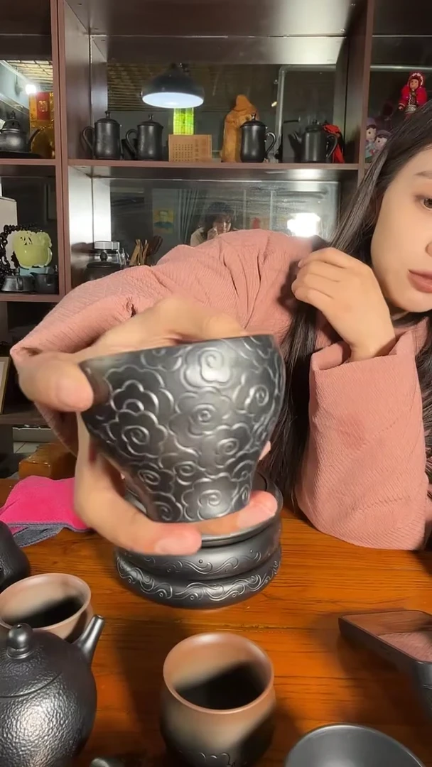 神农黑陶祥云杯子