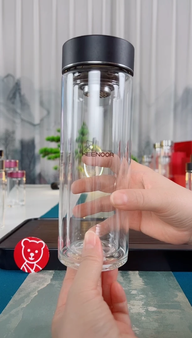 高硼硅玻璃茶隔款希诺双层玻璃杯9101黑色礼盒包装400毫升