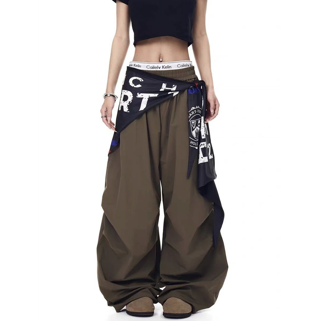 美式复古设计感屁帘工装伞兵裤男女宽松褶皱弯刀阔腿裤
