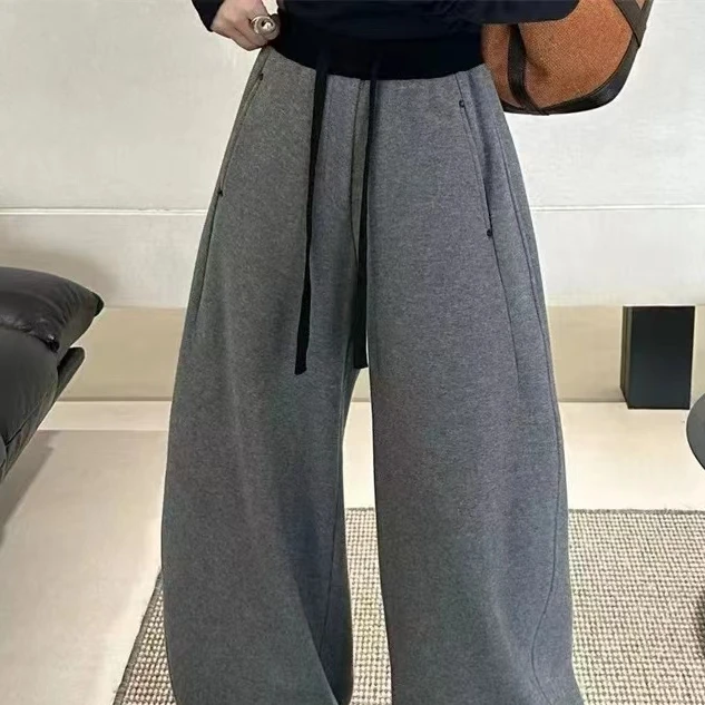 100#加绒卫裤女2025冬季新款韩版抽绳休闲裤