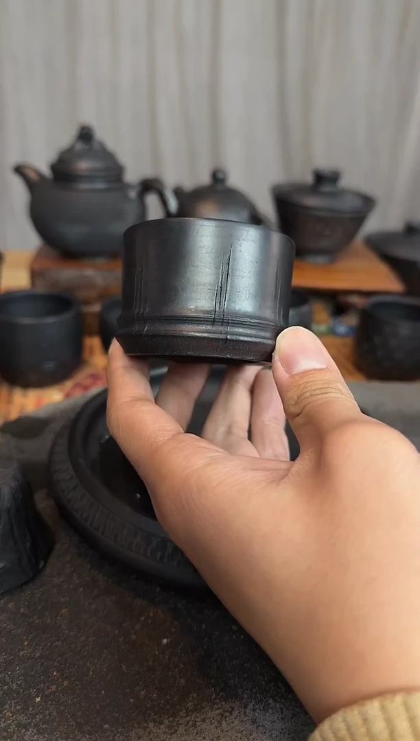 神农黑陶仿生竹节杯