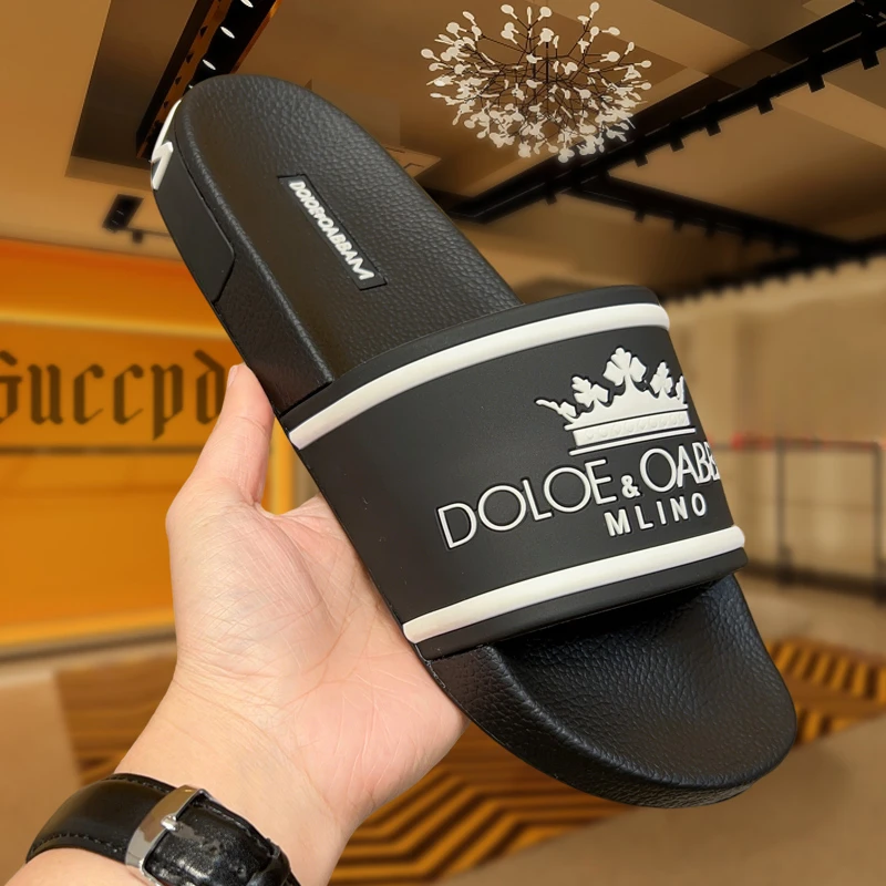 景君澜皇冠字母印花一字拖男夏季高级休闲拖鞋男士沙滩轻奢男款