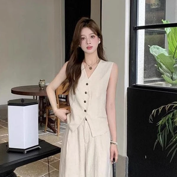 韩系气质高级感无袖背心女夏季新款休闲百搭洋气减龄显瘦上衣8738