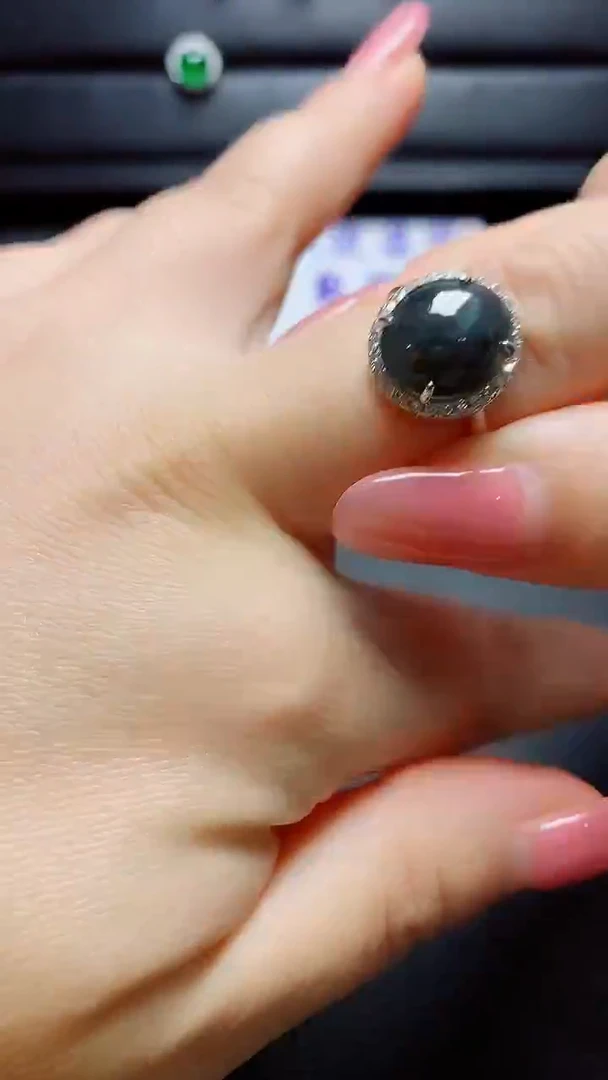 银S925镶嵌戒指翡翠 天然翡翠A货s925银镶