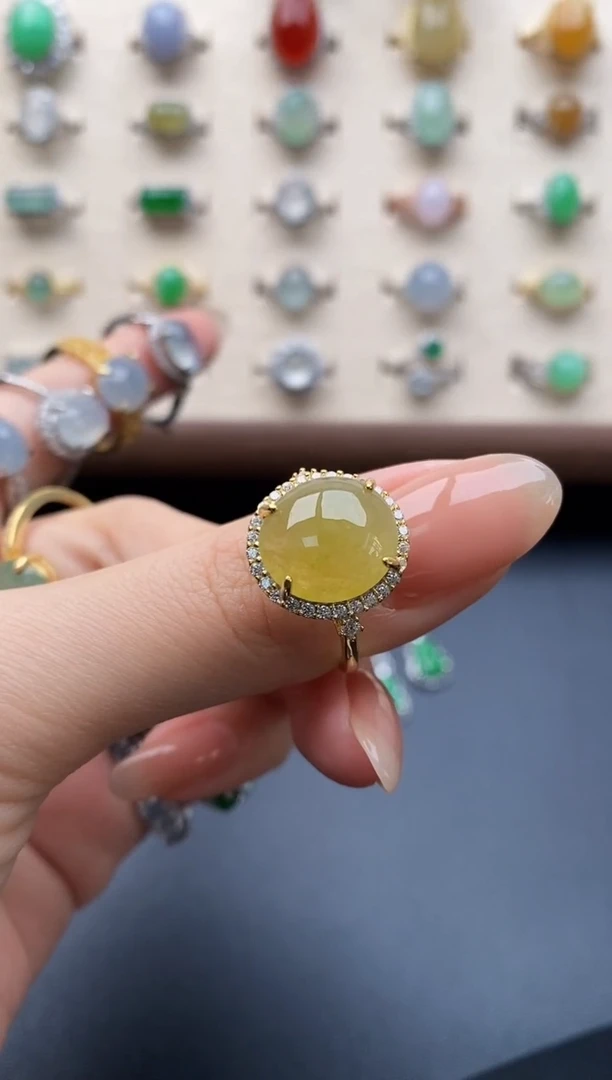 银S925镶嵌戒指翡翠一物一证一礼盒