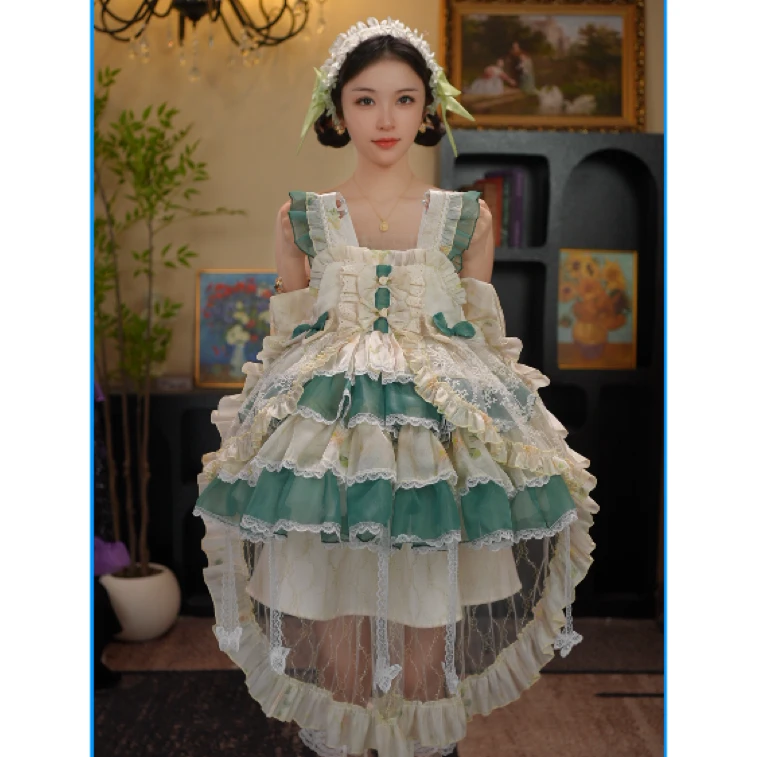 AODUOSEN/奥多森夏季新款高端定制宫廷绿女童洛丽塔汉服连衣裙