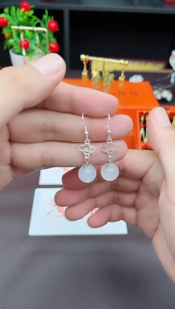 玛瑙/玉髓耳饰银S925镶嵌101000