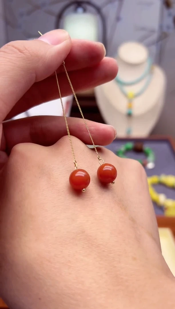 【闪购商品】南红玛瑙耳饰14K金镶嵌E