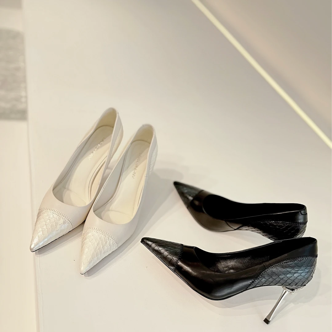 2024秋冬新款拼接蛇纹简约细跟单鞋舒适气质时尚百搭女士