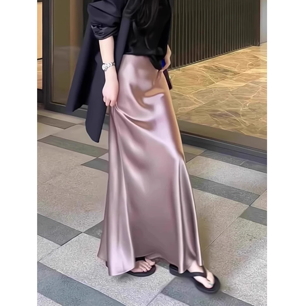 缎面醋酸丝滑半身裙女夏季垂感半裙高腰包臀鱼尾冰丝中长款A字裙