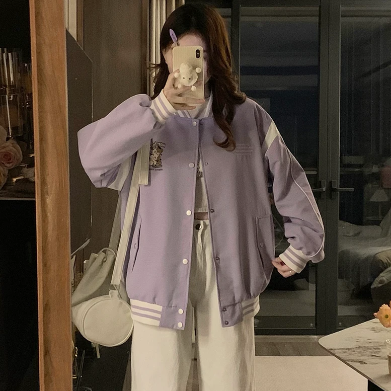 棒球服少女春秋2025新款初中高中学生学院风宽松休闲拼色夹克外套
