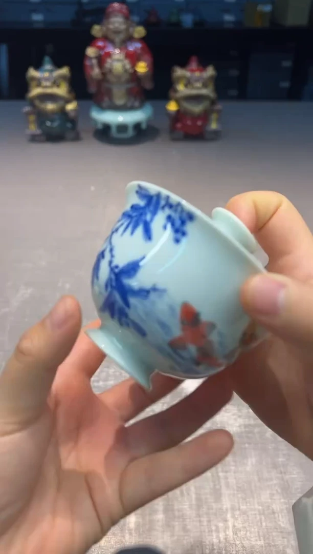 【闪购商品】朱清 写意花卉鲤鱼高足盖碗