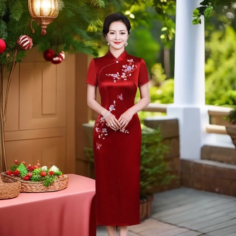 喜妈妈喜婆婆礼服高贵上档次母亲装红色敬酒服高端气质改良旗袍新