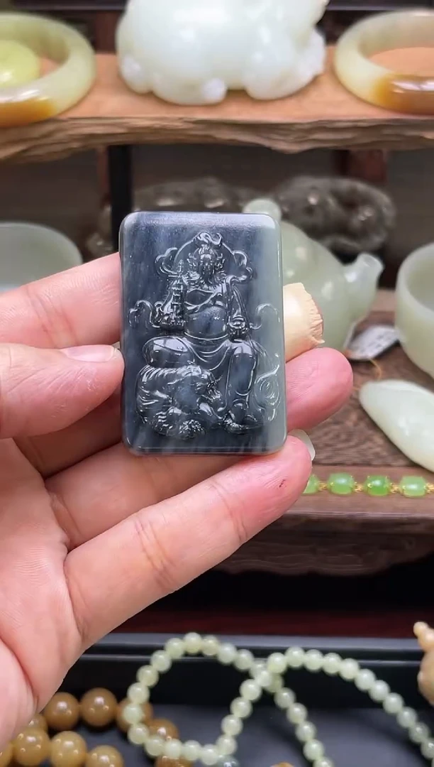 【闪购商品】和田玉吊坠未镶嵌若羌毛毛矿青花武财神赵公明