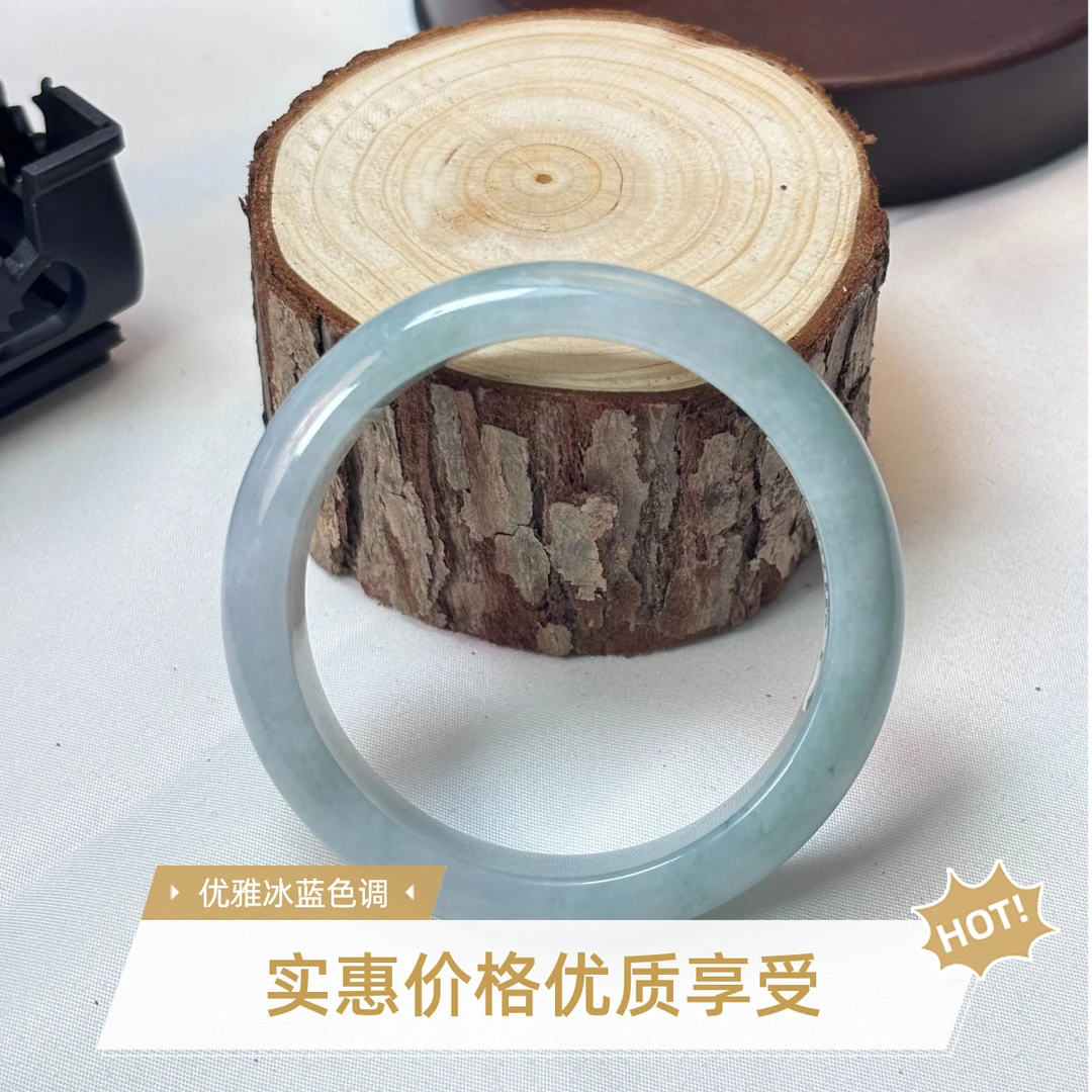 晴底飘花天然翡翠手镯6号