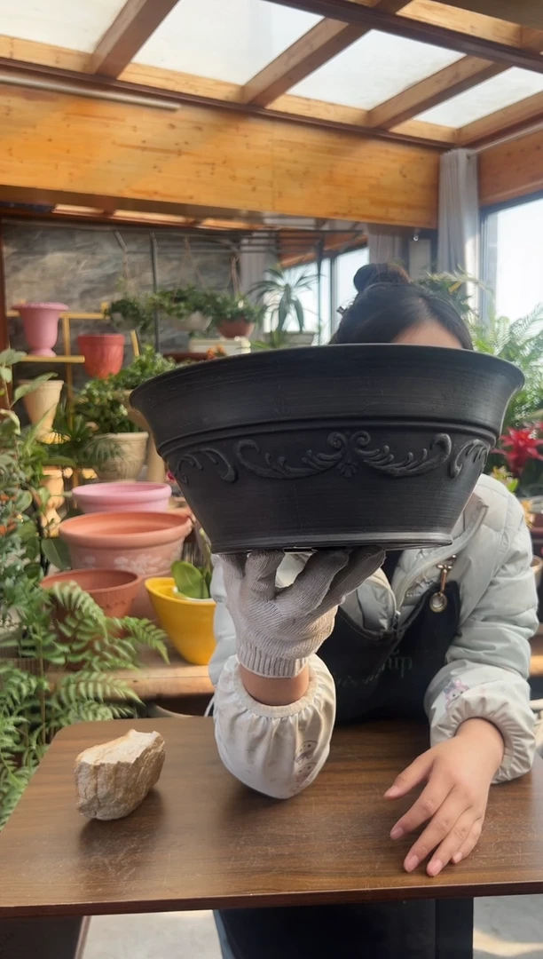 30.5*12/黑色手工浮雕碗莲盆/10TB30