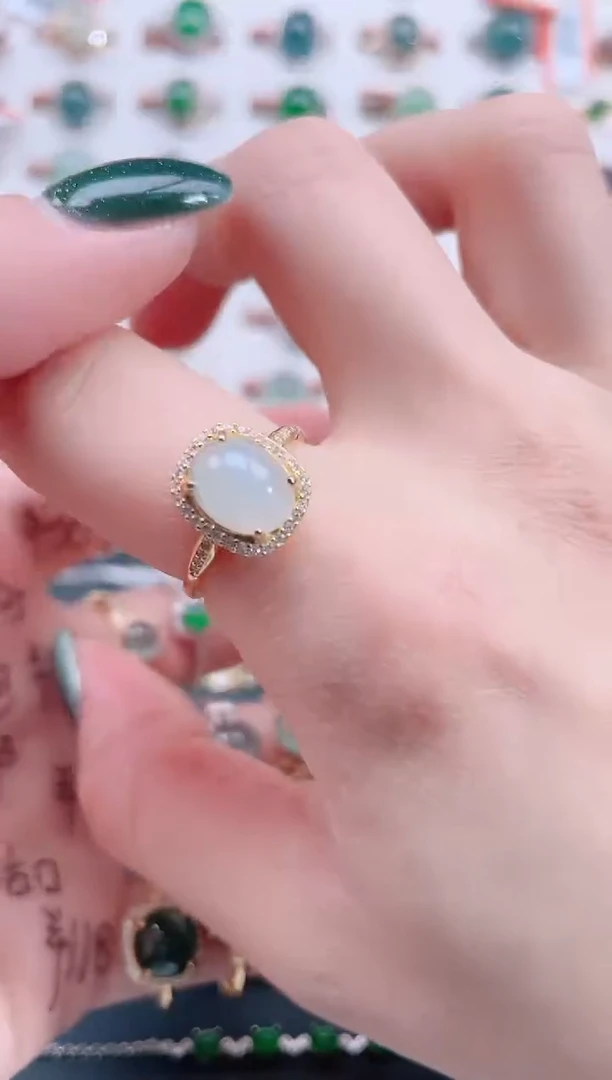 银S925镶嵌戒指翡翠天然翡翠