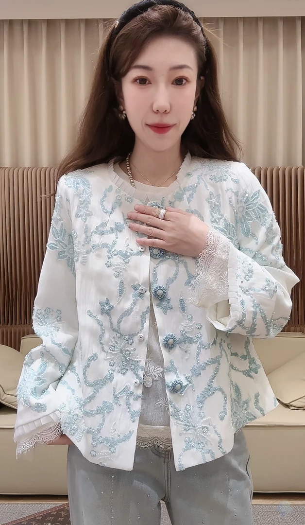 DEDM-DM•STUDIO/高级感小众优雅气质重工串珠亮片排扣外套（93163）