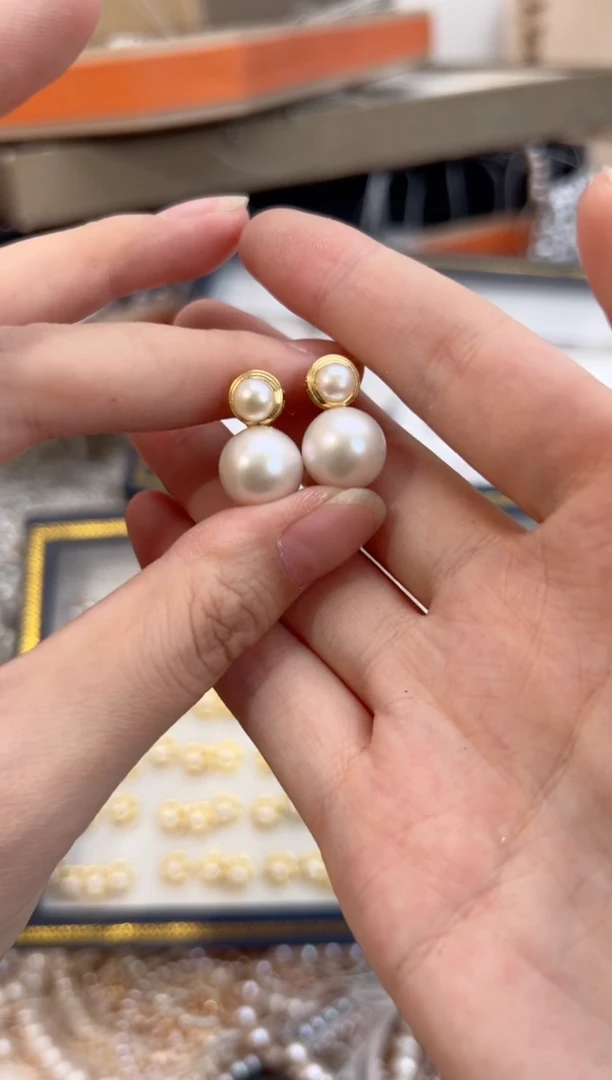 未镶嵌25海水珍珠言**艳耳钉（强光珍珠）10mm+