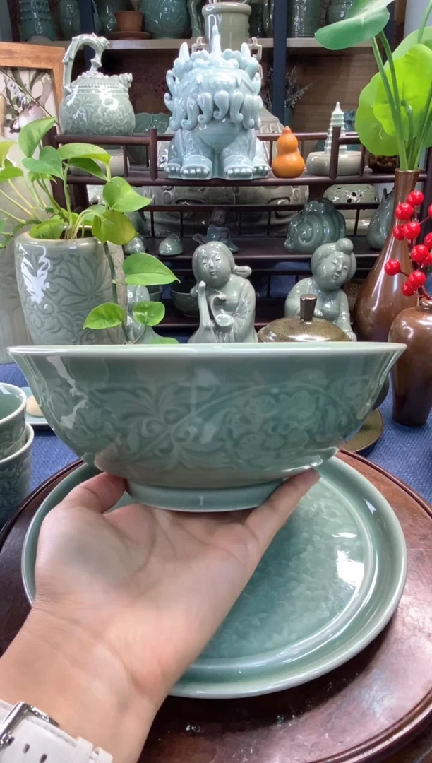 耀州窑 微瑕8.3英寸牡丹碗b000020】1个