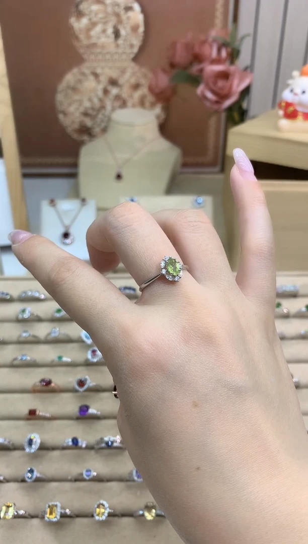 银S925镶嵌戒指碧玺绿