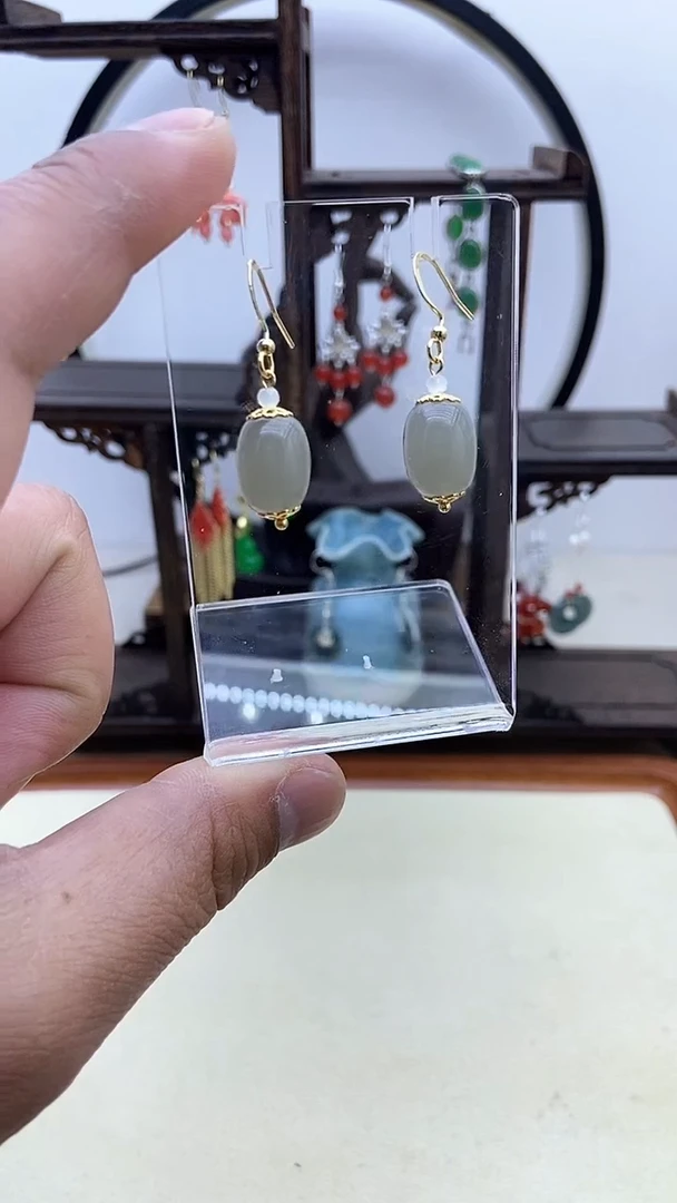 【闪购商品】和田玉耳饰14K金镶嵌06号