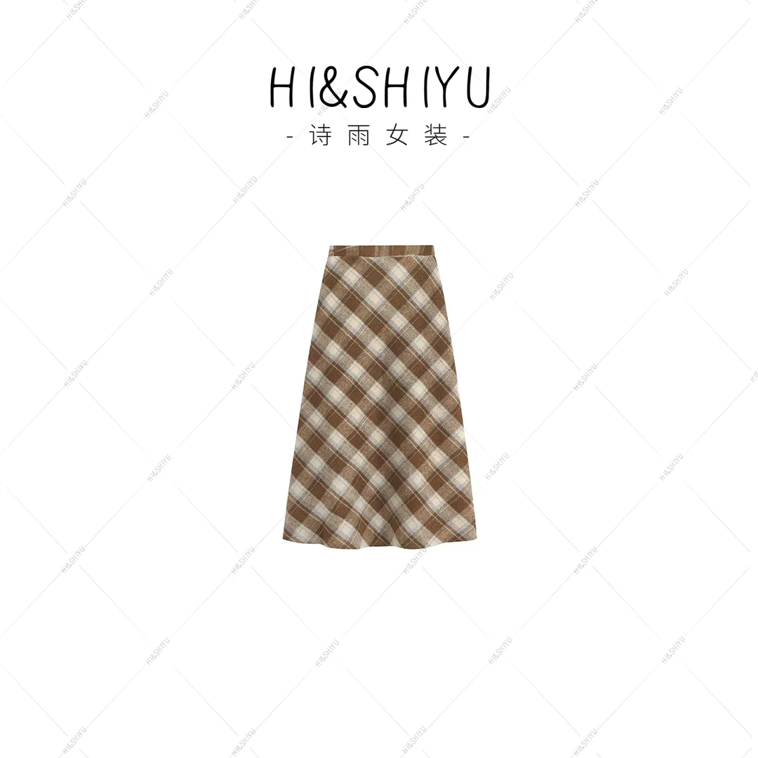 HISHIYU格子设计高腰半身裙8706