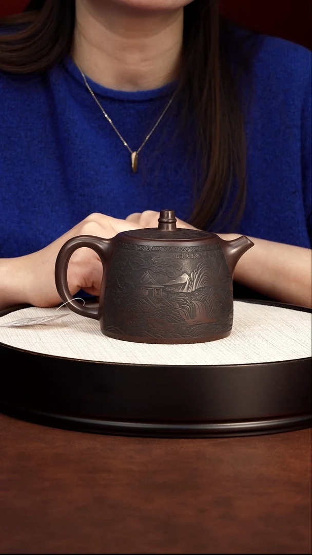 紫砂茶案宜兴紫砂 莲花汉铎石红 钱兴芳