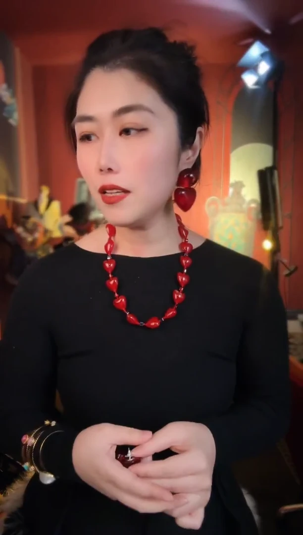 合金无合金无孤品不折腾系列红色爱心耳针项链套装不退