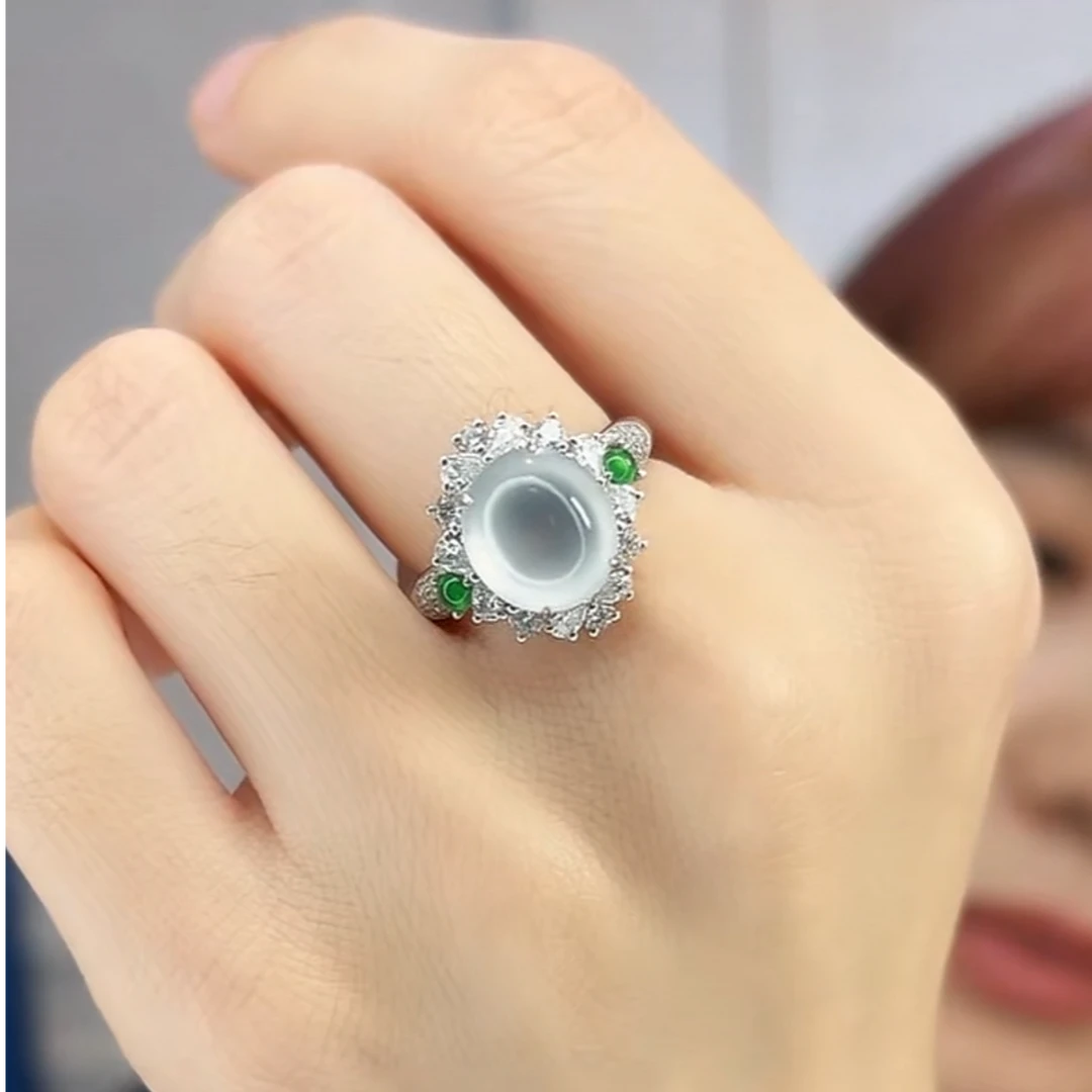 7姐专场/翡翠 玻璃种蛋面戒指  9.9*9.1*6.3mm DJ618J00892