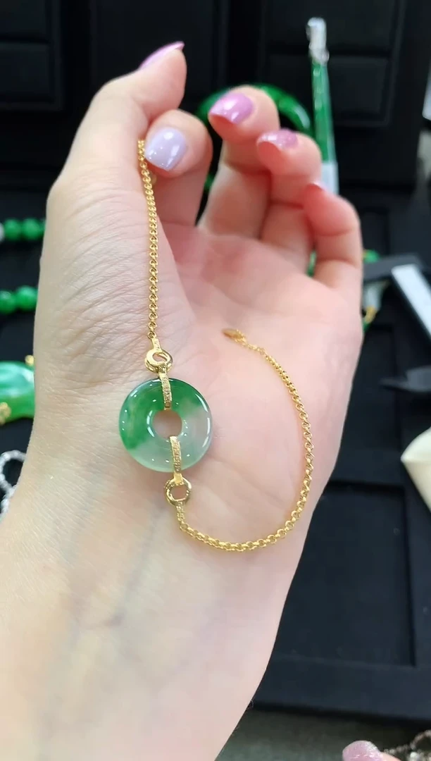 【闪购商品】翡翠手链18K金镶嵌手链