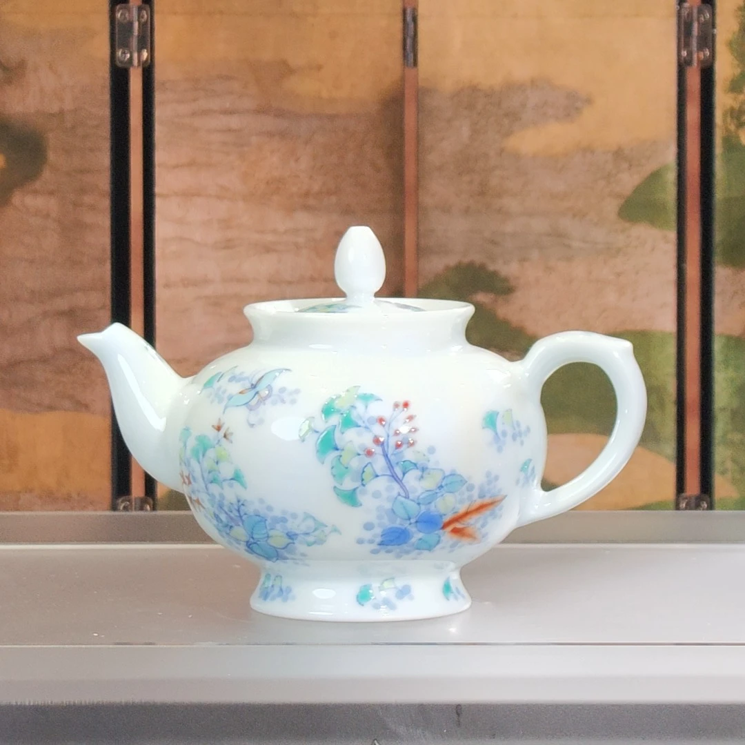 冉月丨冉月斗彩珐琅彩银杏叶壶手绘白瓷200ml景德镇陶瓷家用茶具