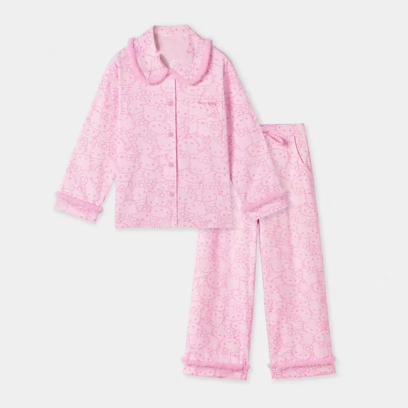 【磨毛粉色KITTY】-新款潮牌全棉磨毛棉可外穿秋冬居家服套装睡衣