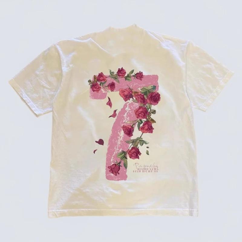 美式复古潮流酷炫高街风范数字7字母花卉印花上衣轻奢痞帅gtal