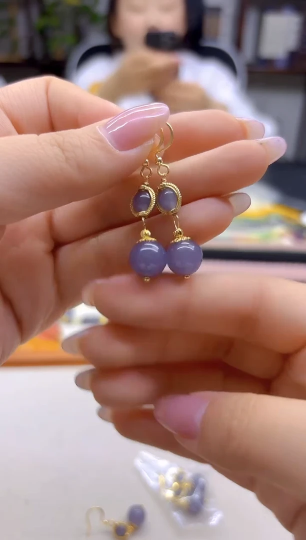 14K金镶嵌和田玉耳饰DIY款E802