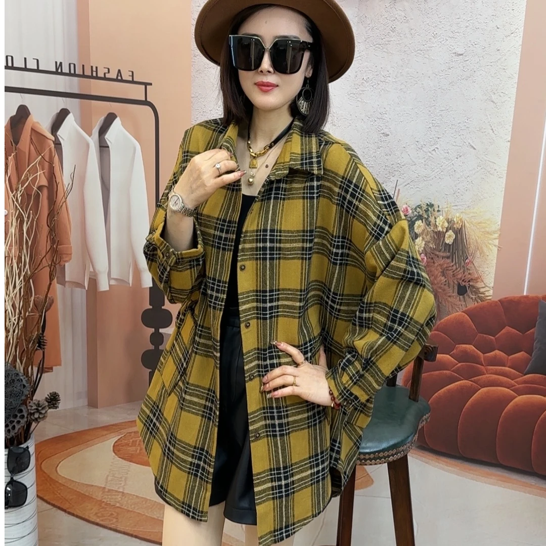 2025新品新款-欧货复古时尚洋气百搭长袖春季休闲外套格子上衣