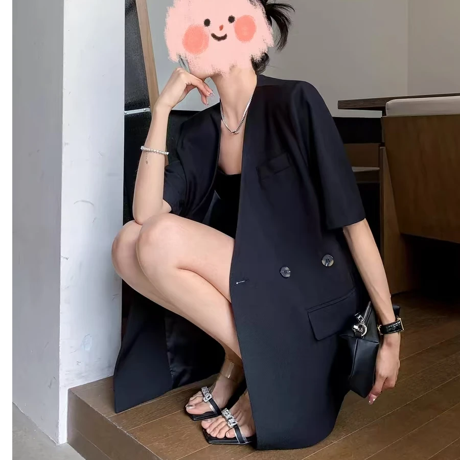 夏季薄款西装2025新款短袖西装外套女韩版宽松垂感短袖西服上衣