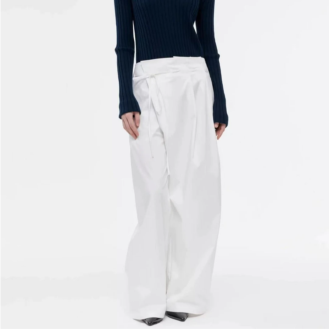 【VIINS】SOI 不对称裤型阔腿裤女百搭腰部抽绳休闲长裤2872