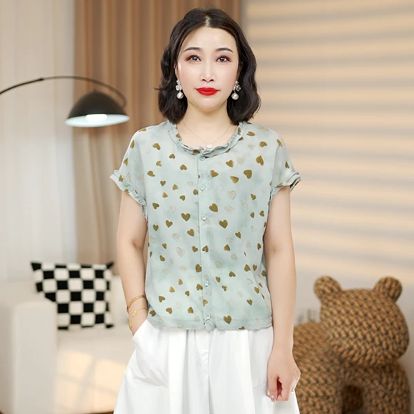 夏季新款时尚减龄爱心印花开衫T恤洋气气质休闲百搭遮肉显瘦上衣