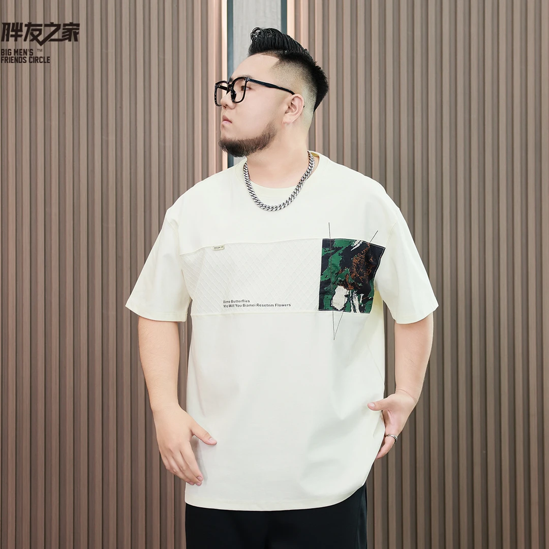 美式大码夏季男装T恤上衣印花加肥加大短袖圆领胖子宽松半袖T1082