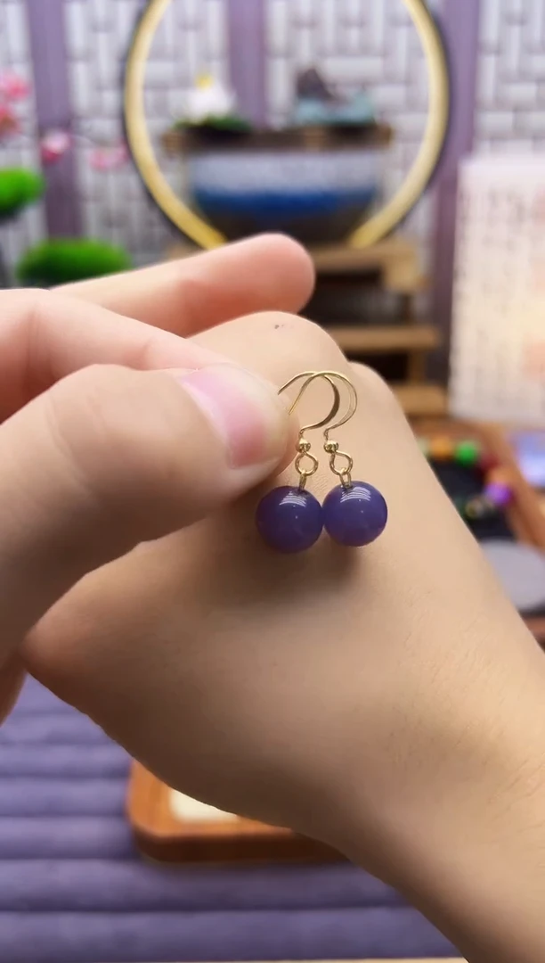 和田玉14K金镶嵌耳饰E422