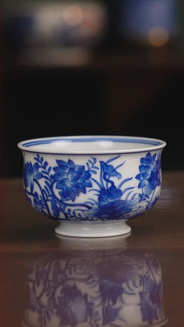 晓月窑青花荷花主人杯