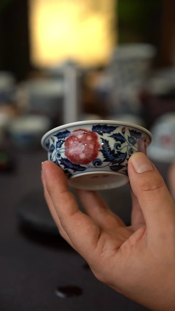 32号景德镇全手工手绘青花釉里红叶子主人杯