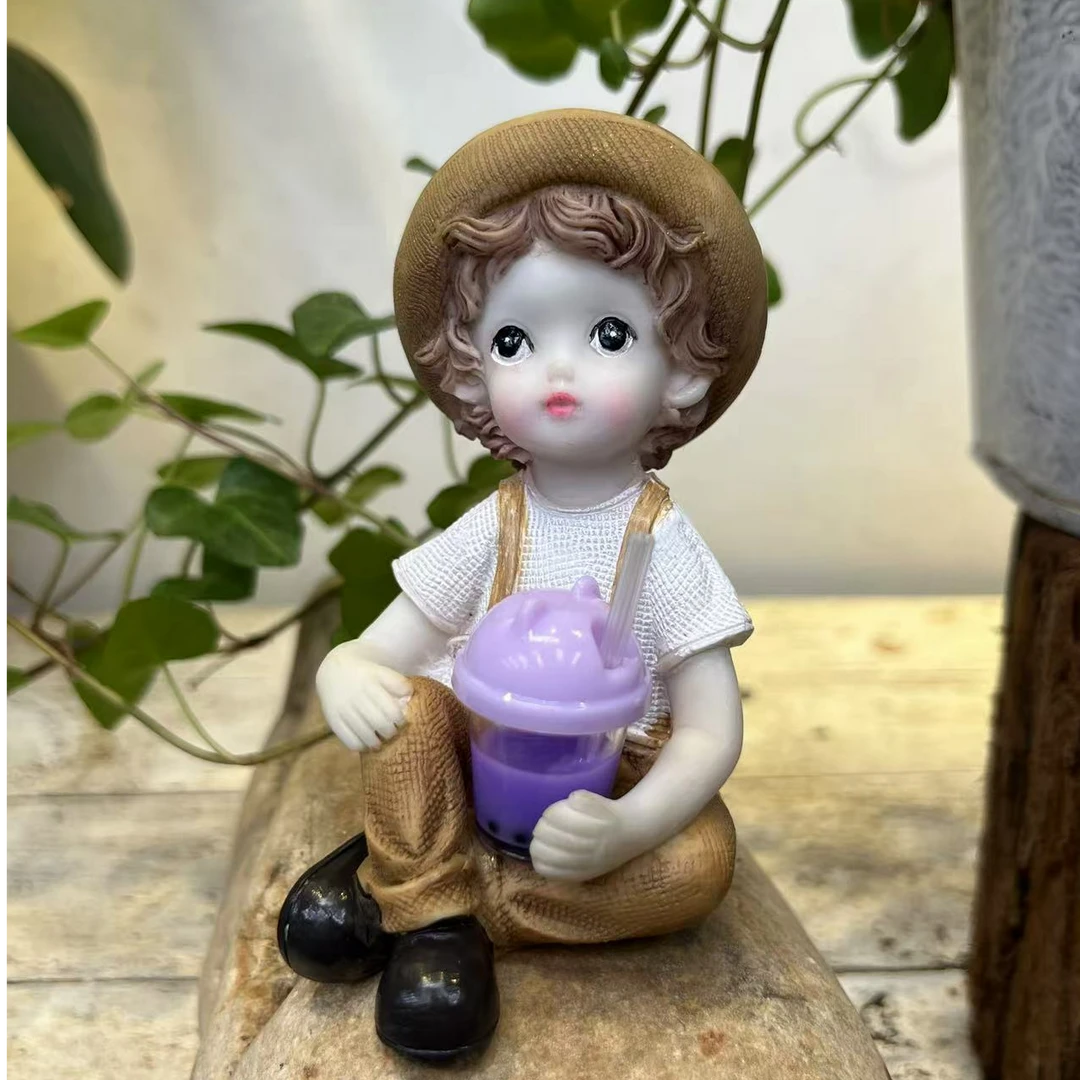 小桔的花园 可爱奶茶小孩创意树脂工艺品摆件户外阳台家居装饰品