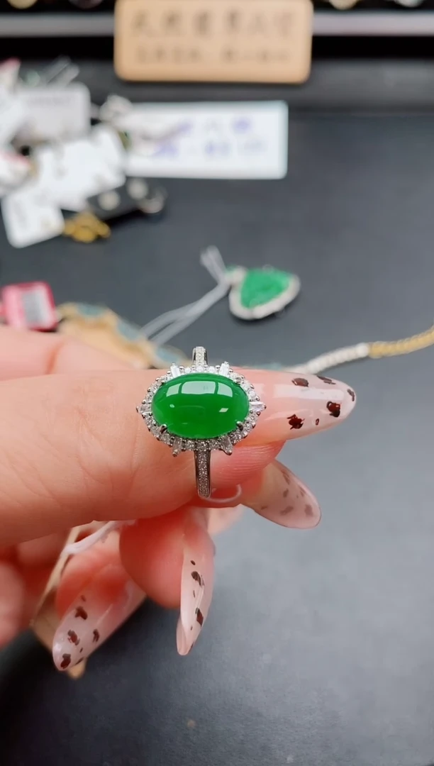 银S925镶嵌戒指翡翠1