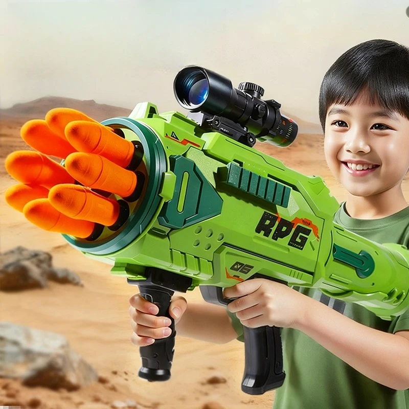 儿童八连发手动火箭炮远射程高倍镜海绵软弹发射器男孩玩具礼物