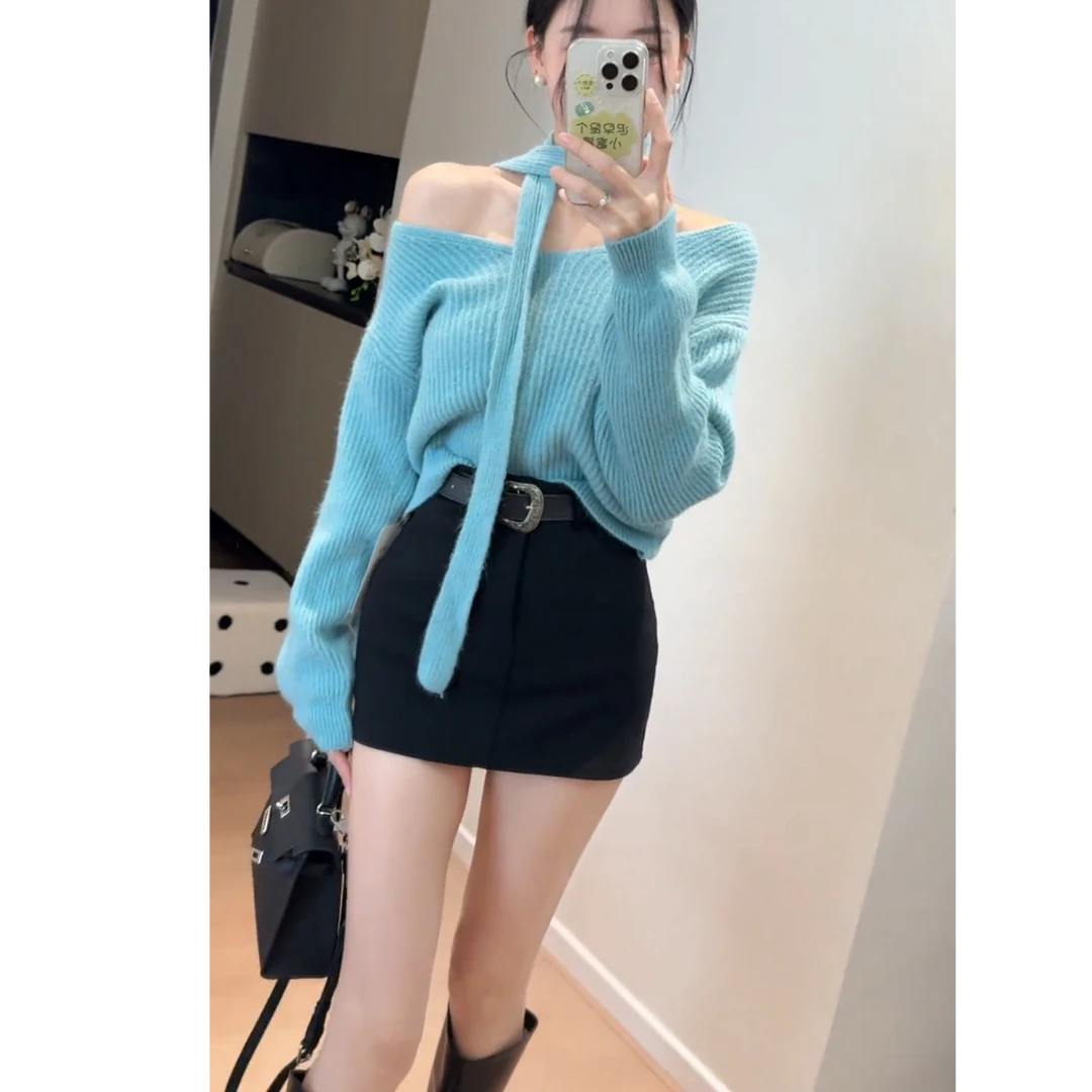 流行一整套2025秋冬新款时尚辣妹韩系针织毛衣短裙两件套