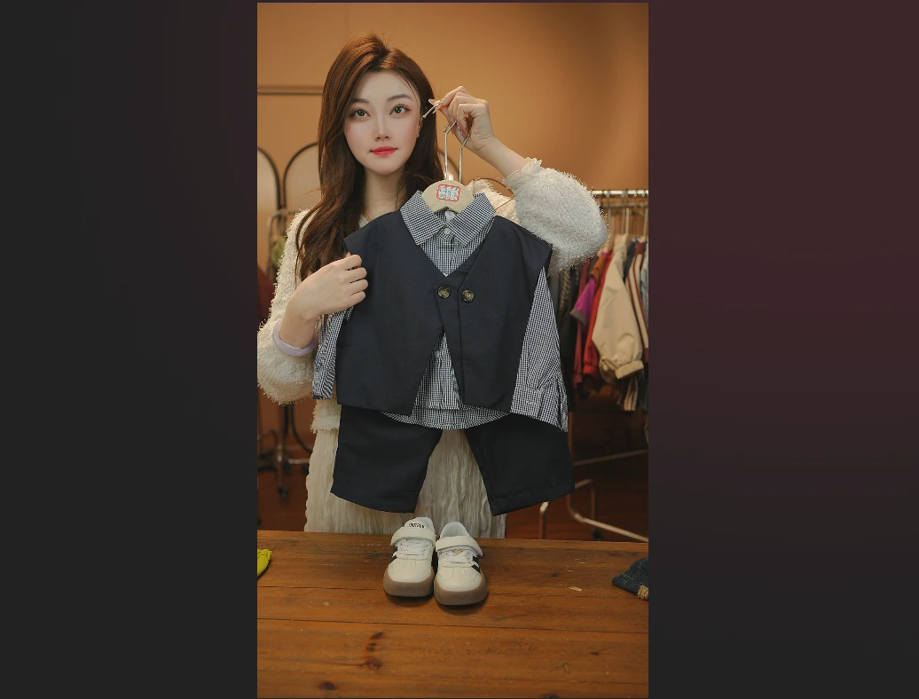 【现货文艺范】2025春季新品潮流休闲西装男童女童儿童套装25122